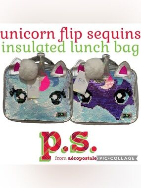 ✨p.s. by Aeropostale✨Unicorn Flip Sequins✨Kid’s Insulated Reusable Lunch Bag✨